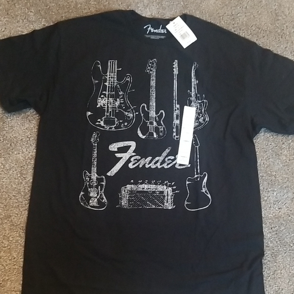 Fender Black T-Shirt with Guitar Illustrations